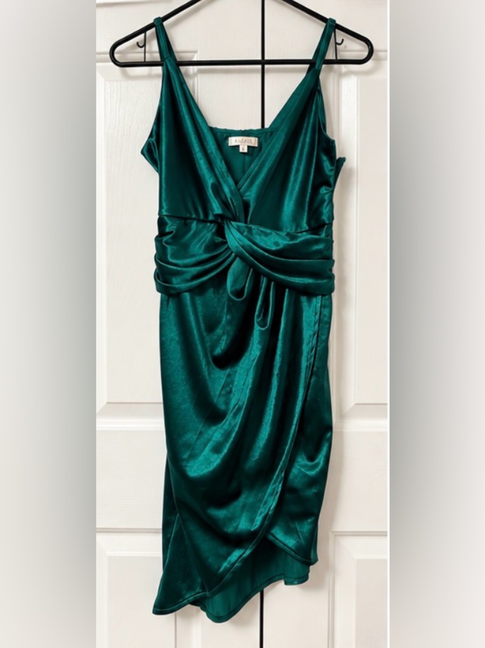 Luxxel Teal Satin One-Shoulder Twist-Waist Dress